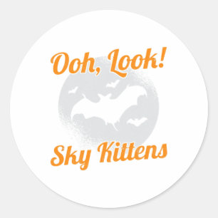 Sticker Rond Oh regardez Sky Kittens chauve-chauve-souris Hallo