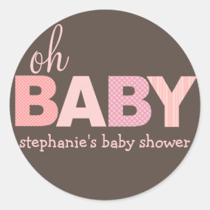 Sticker Rond Oh rose moderne de l'autocollant   de baby shower