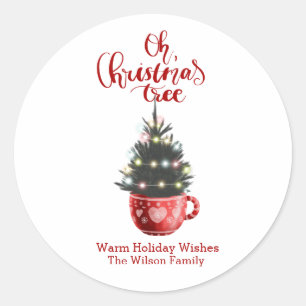 Sticker Rond Oh sapin de Noël Chocolat chaud Personnalisé