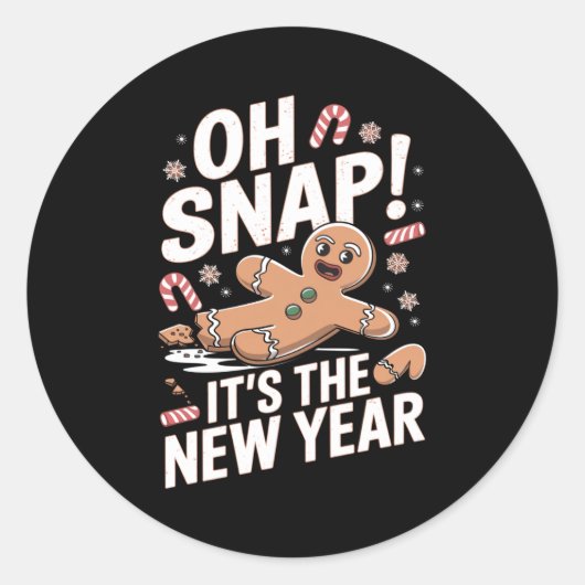 Sticker Rond Oh Snap It's The New Year Gingerbread Man Christma (Devant)