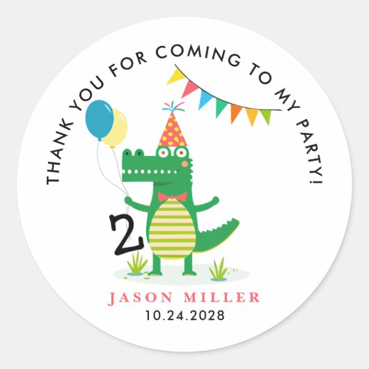 Sticker Rond Oh Snap mignon Alligator dans Anniversaire de enfa (Devant)