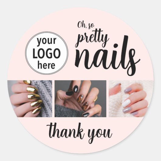 Sticker Rond Oh So Pretty Nail Artist Pink Script Logo Photo (Devant)