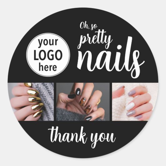 Sticker Rond Oh So Pretty Nail Artist Script Logo Photo (Devant)