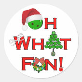 Sticker Rond Oh What Fun Christmas Pickleball Vert et Blanc (Devant)