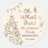 Sticker Rond Oh What Fun Hand Drawn Christmas Holiday Party (Devant)