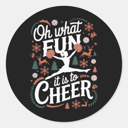 Sticker Rond Oh What Fun It Is To Cheer Ugly Cheerleading Xmas (Devant)