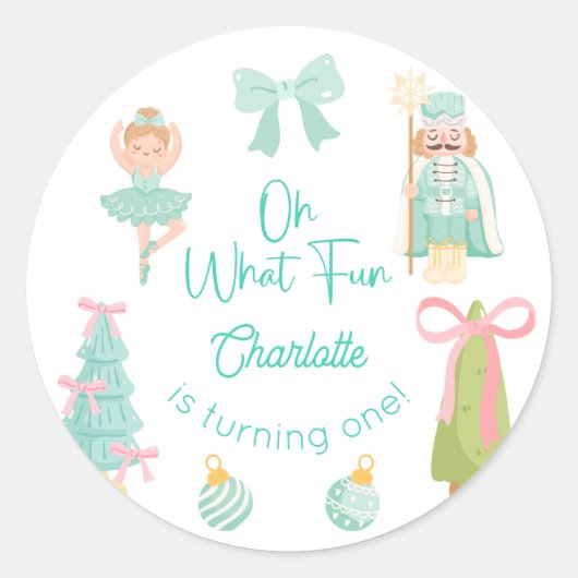 Sticker Rond Oh What Fun Mint Nutcracker Birthday (Devant)