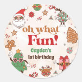 Sticker Rond Oh What Fun Retro Noël premier anniversaire (Devant)
