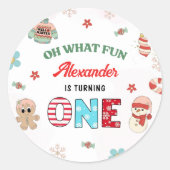 Sticker Rond Oh What Fun Winter Noël 1er Anniversaire (Devant)