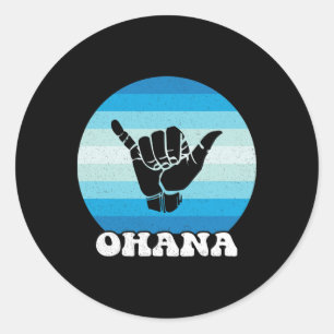 Sticker Rond Ohana Hawaii Hi Aloha île hawaïenne Shaka Rétro
