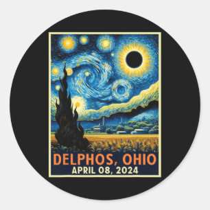 Sticker Rond Ohio Total Solar Eclipse 2024 Starry Night Van Gog