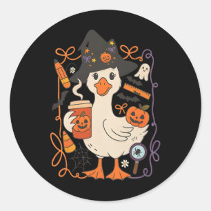 Sticker Rond Oie de cuisine Halloween Citrouille mignon Automne