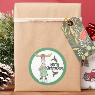 Sticker Rond Oie de Noël en pyjama avec cacao