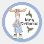 Sticker Rond Oie de Noël en pyjama avec cacao (Devant)