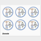 Sticker Rond Oie de Noël en pyjama avec cacao (Feuille)