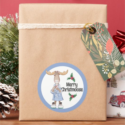 Sticker Rond Oie de Noël en pyjama avec cacao (vacances)