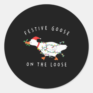 Sticker Rond Oie festive drôle en liberté Noël