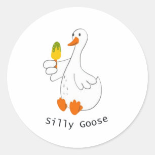 Sticker Rond Oie idiote, Oie drôle, Amoureux des oies