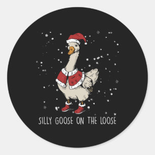 Sticker Rond Oie idiote Sur L'Oie De Noël Perdue Père Noël