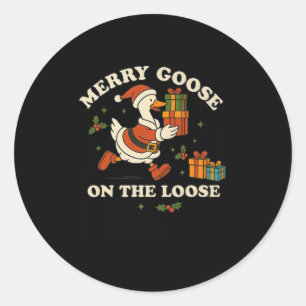 Sticker Rond Oie joyeuse en liberté drôle de Noël humour idiot