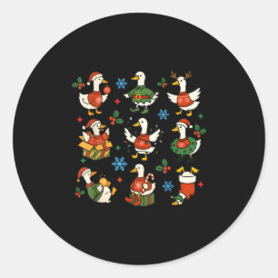 Sticker Rond Oie joyeuse rétro Santa Noël Mignonne Oie joyeuse