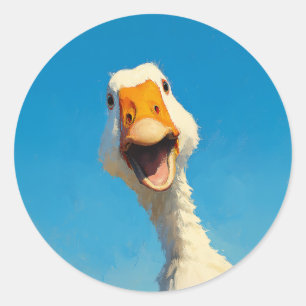 Sticker Rond Oie joyeuse sous un ciel bleu