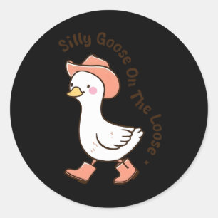 Sticker Rond Oie Silencieuse Sur L'Agriculteur Cowboy Loose Fun