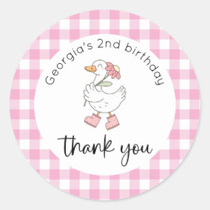 Sticker Rond Oie soie rose Merci d'anniversaire