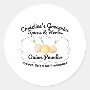 Sticker Rond Oignon Pot d'épices en poudre.