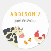 Sticker Rond Oink Baa Quack Moo Farm Animals Birthday Party (Devant)