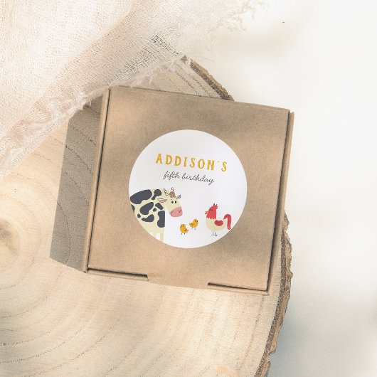 Sticker Rond Oink Baa Quack Moo Farm Animals Birthday Party