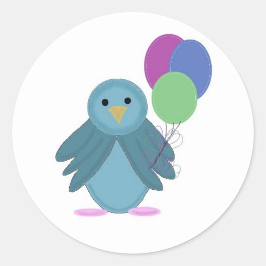 Sticker Rond Oiseau avec ballons d'anniversaire (Devant)