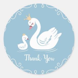 Sticker Rond Oiseau Baby shower cygne avec thème Couronne Bleu