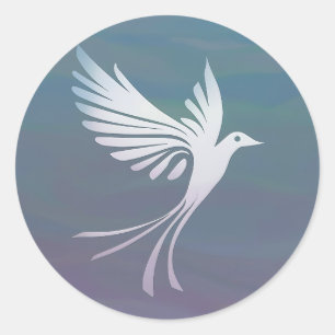 Sticker Rond Oiseau blanc dans un ciel bleu