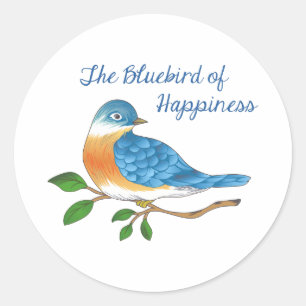 STICKER ROND OISEAU BLEU DE BONHEUR