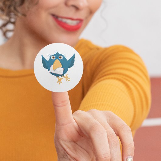 Sticker Rond Oiseau Bleu Tenant Une Enveloppe Sticke Classique