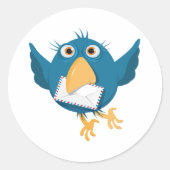 Sticker Rond Oiseau Bleu Tenant Une Enveloppe Sticke Classique (Devant)