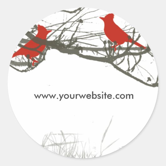 Sticker Rond Oiseau cardinal rouge dans les branches des arbres (Devant)