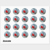 Sticker Rond Oiseau cardinal rouge Fluffy d'hiver froid, Snowtr (Feuille)