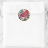 STICKER ROND OISEAU CARDINAL ROUGE JOIE PAISIBLE (Sac)