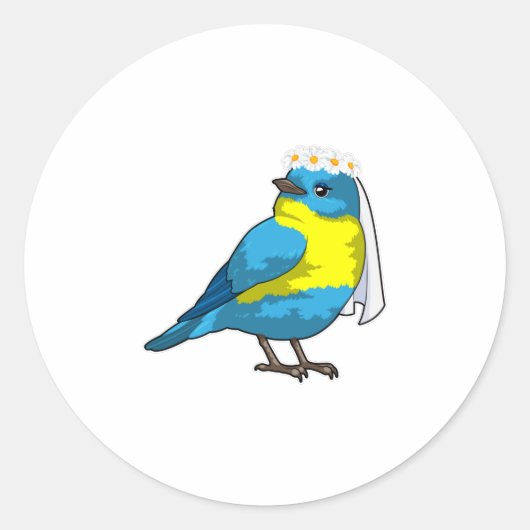 Sticker Rond Oiseau comme mariée avec couronne de fleurs (Devant)