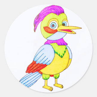 Sticker Rond Oiseau de dessin animé coloré