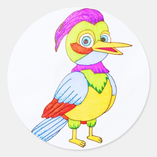 Sticker Rond Oiseau de dessin animé coloré (Devant)