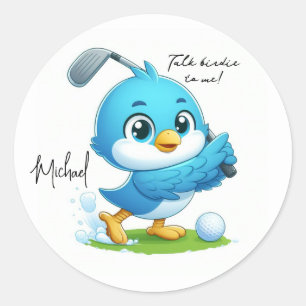 Sticker Rond Oiseau de golf de dessin animé effronté personnali