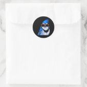 Sticker Rond Oiseau De Jay Bleu Avec Sungles Oiseaux (Sac)