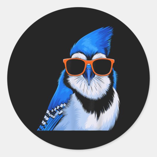Sticker Rond Oiseau De Jay Bleu Avec Sungles Oiseaux (Devant)