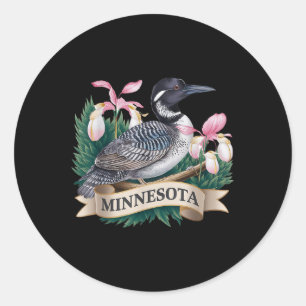 Sticker Rond Oiseau De Loon Commun Du Minnesota Et Chaussons De