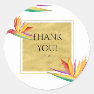 Sticker Rond Oiseau de Paradis Élégant Or Blanc Faveur de Maria