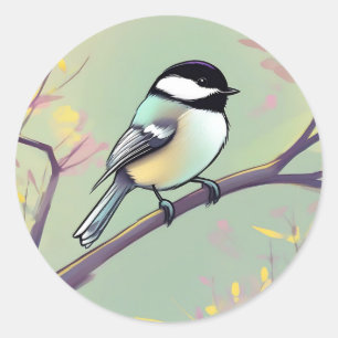 Sticker Rond Oiseau De Poulet Sur Une Branche