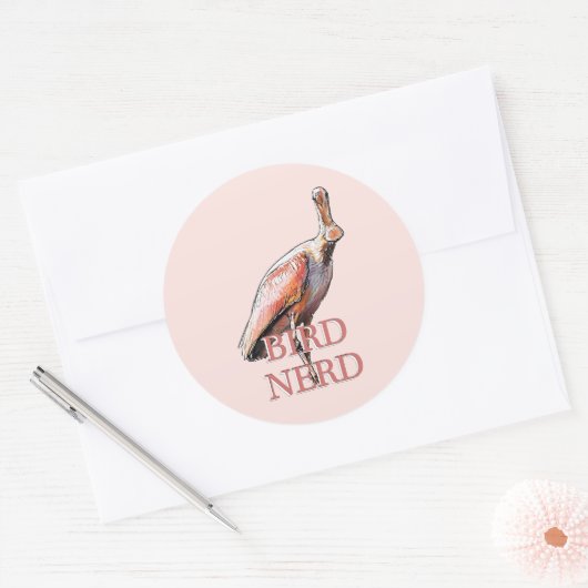 Sticker Rond Oiseau de spatule de rose Nerd (Enveloppe)